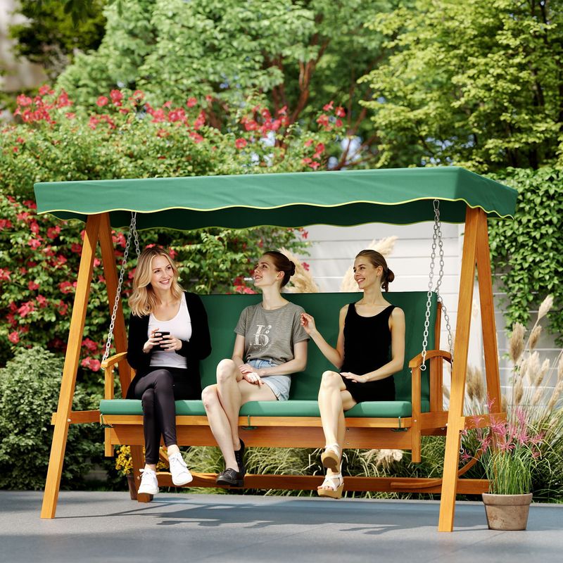 Hollywoodschaukel, Sonnendach, Echtholz, Liege-Funktion, 3 Personen, Dunkelgrün
