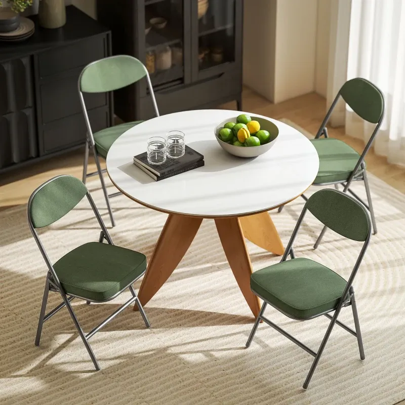 4er-Set gepolsterte Klappstühle, Faltbare Stühle mit Cordbezug, Rückenlehne, Metallrahmen, Grün