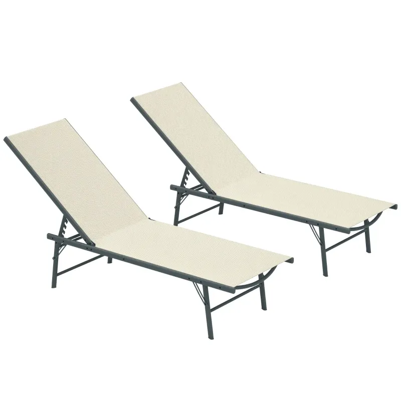 Set mit 2 Sonnenliegen, klappbare Textilene-Liegen, verstellbar, 54 x 164 x 84 cm, Creme