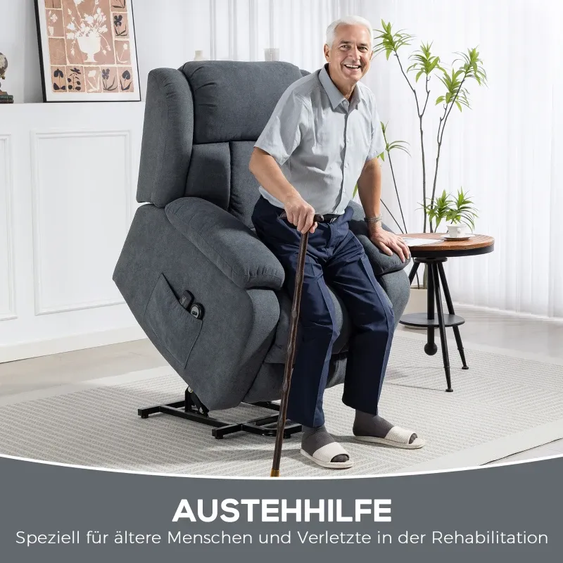 Elektrischer Massagesessel mit Aufstehhilfe, Liegefunktion, Massagefunktion, 93x91x103 cm, Dunkelgrau