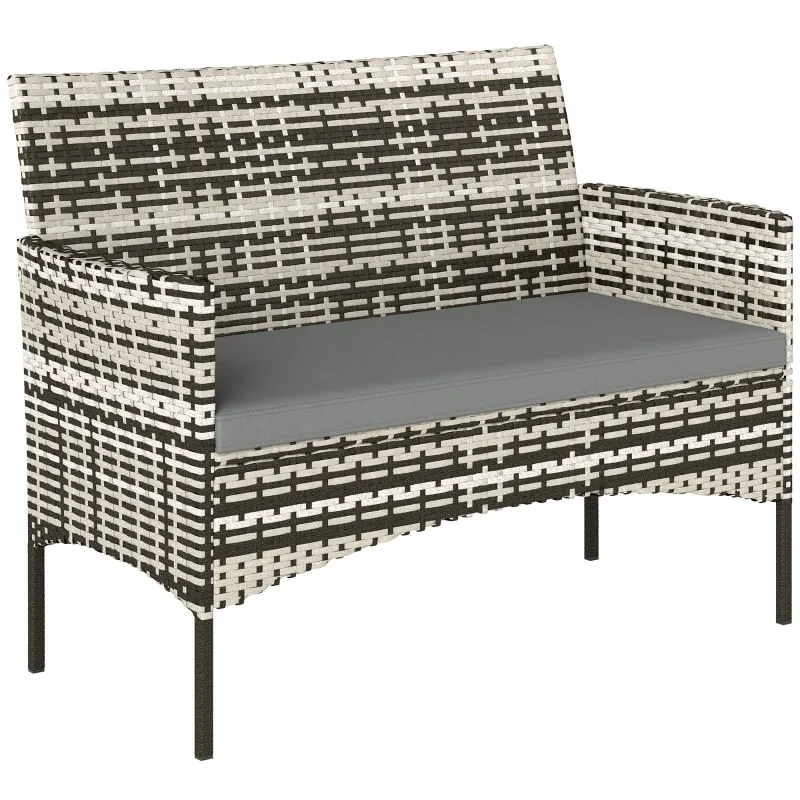 2-Sitzer Rattan Gartensofa PE-Rattan Gartenbank mit Polster, Hellgrau