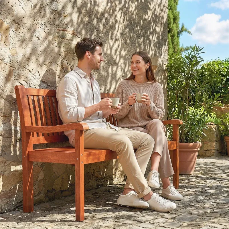 Gartenbank Aussenbank 2-Sitzer mit wasserdichter Abdeckung und ergonomischer Rückenlehne Holz Hellbraun