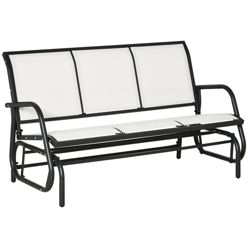 Gartenbank / Schaukelbank für 3 Personen aus Metall und atmungsaktivem Netzstoff, 147x75x85cm, Beige