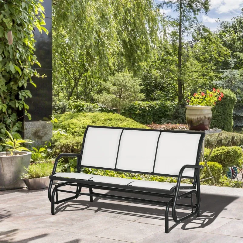 Gartenbank / Schaukelbank für 3 Personen aus Metall und atmungsaktivem Netzstoff, 147x75x85cm, Beige