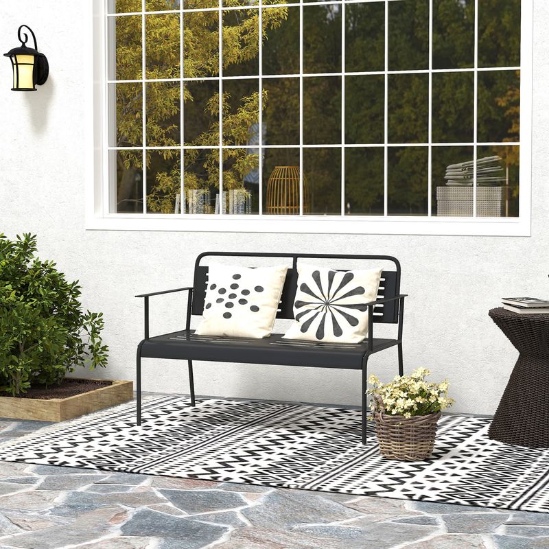 2-Sitzer Gartenbank, wetterfeste Sitzbank, 121 x 64 x 84cm, Schwarz
