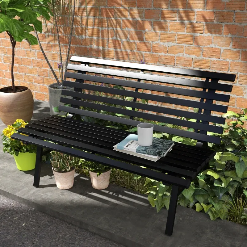 Parkbank, Lattendesign, wetterbeständig, Aluminium, 123 x 67 x 79 cm, Schwarz