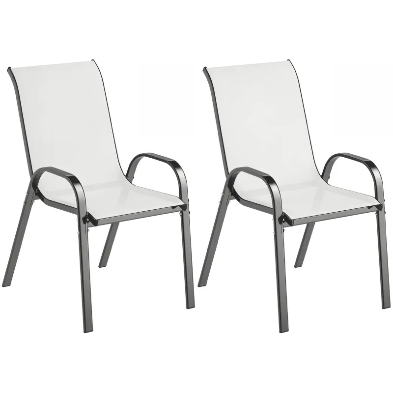 2er-Set Stapelbare Gartenstühle mit Armlehnen, Stahl/Texteline, 54x71x93 cm, Hellgrau