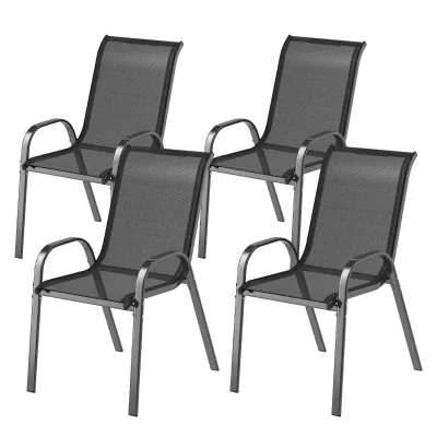Gartenstühle 4er-Set stapelbar | Stahl &amp; atmungsaktiv | Schwarz