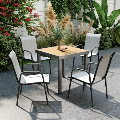 Gartenstühle 4er-Set stapelbar | Atmungsaktiv & Metall | Hellgrau
