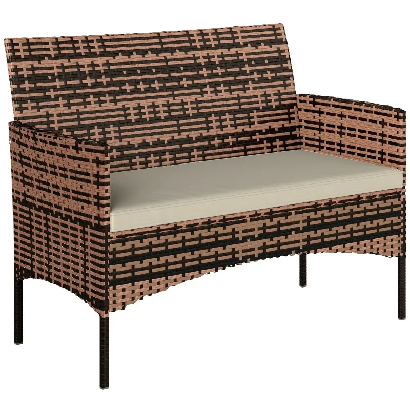 Rattan Gartensofa, Gartenbank 2-Sitzer | PE-Rattan &amp; Polster | Khaki