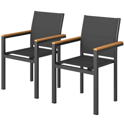 Gartenstühle 2er-Set stapelbar | Gepolstert &amp; atmungsaktiv | Dunkelgrau