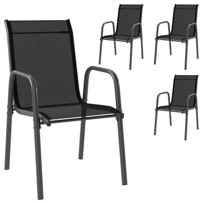 Gartenstühle 4er-Set stapelbar | Hohe Rückenlehne &amp; Metall | Schwarz