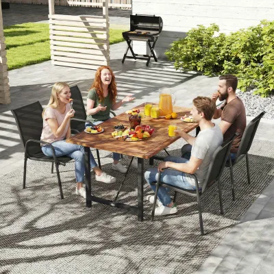 Gartenstühle 4er-Set stapelbar | Hohe Rückenlehne & Metall | Schwarz