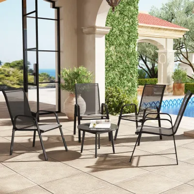 Gartenstühle 4er-Set stapelbar | Metall & Netzgewebe | Schwarz