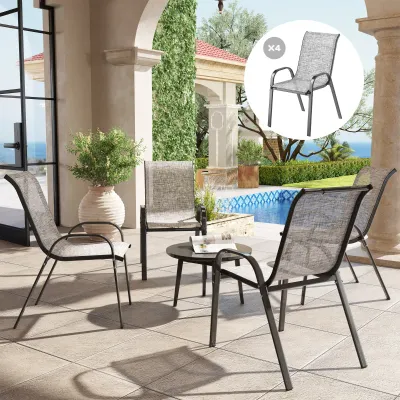 Gartenstühle 4er-Set stapelbar | Geschwungene Armlehnen | Grau