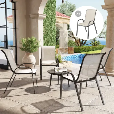 Gartenstühle 4er-Set stapelbar | Netzsitz & Stahlrahmen | Beige