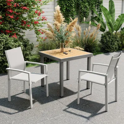 Gartenstühle 2er-Set stapelbar | Atmungsaktiv & Aluminium | Hellgrau