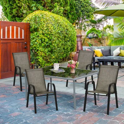 Gartenstühle 4er-Set stapelbar | Metall & Netzgewebe | Braun