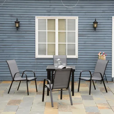 Gartenstühle 4er-Set stapelbar | Metall & Netzgewebe | Dunkelgrau