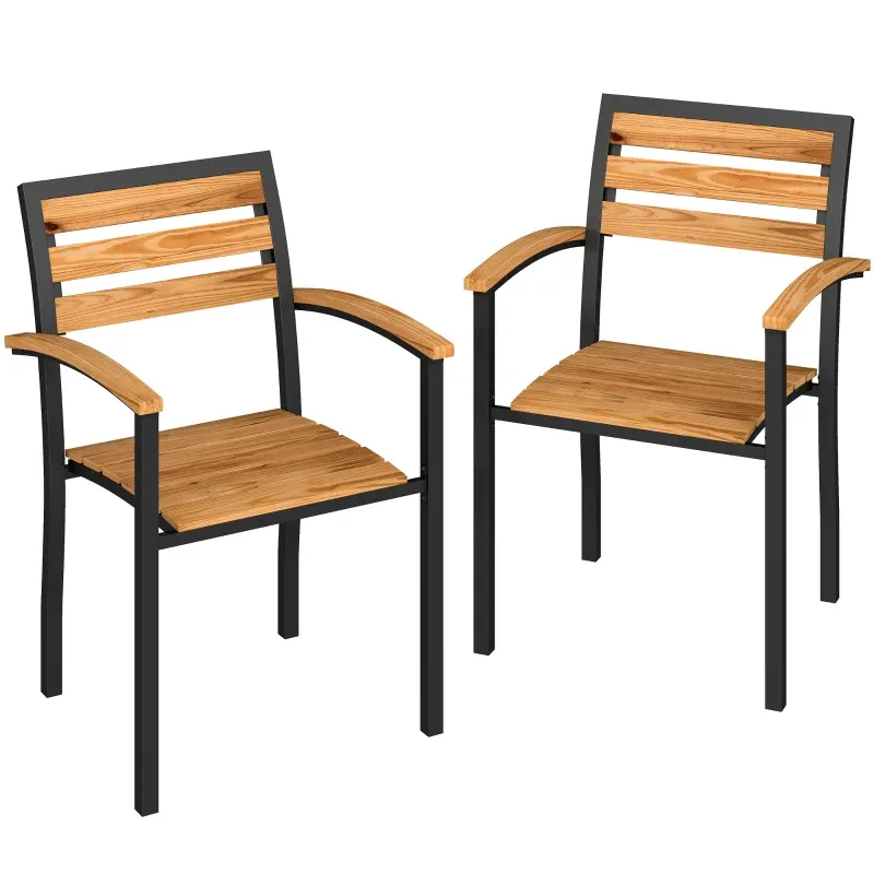 Gartenstühle 2er-Set stapelbar | Lärchenholz &amp; Stahl | Natur