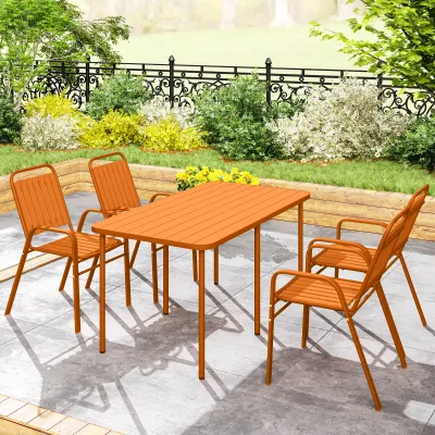 Gartenstühle 4er-Set stapelbar | Hohe Rückenlehne &amp; Stahl | Orange