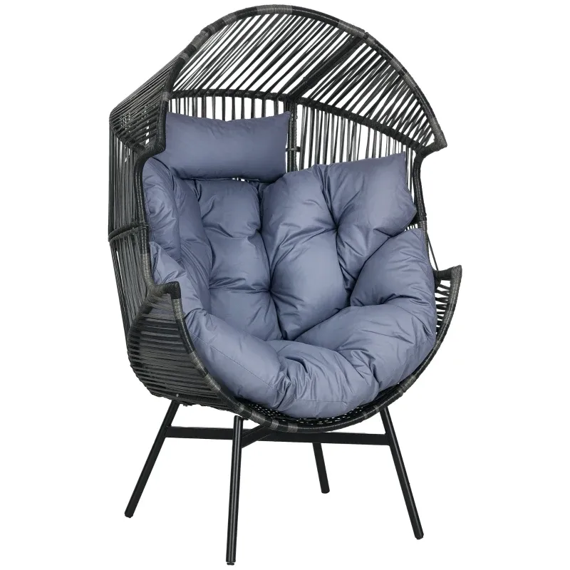 Rattansessel Outdoor-Sessel | PE-Rattan &amp; Kissen | Grau