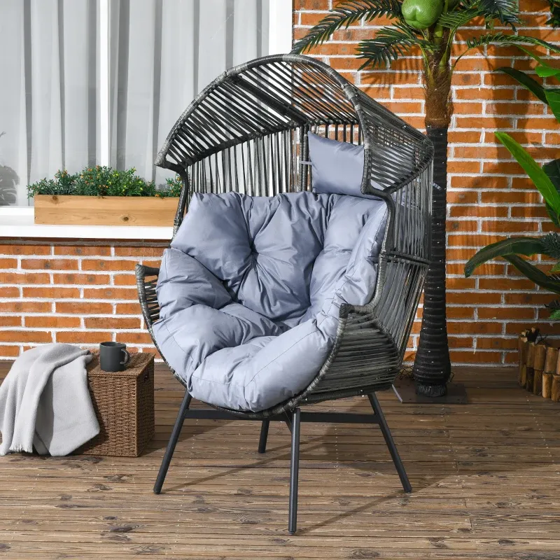 Rattansessel Outdoor-Sessel | PE-Rattan & Kissen | Grau