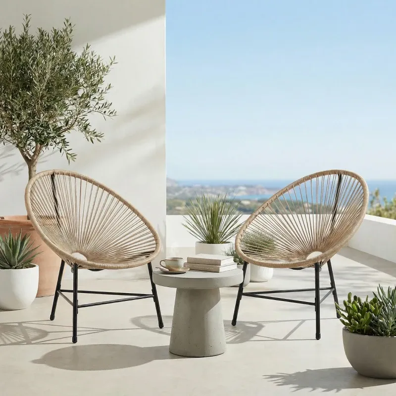 Acapulco Stühle 2er-Set | Rattan & Stahl | Natur & Schwarze