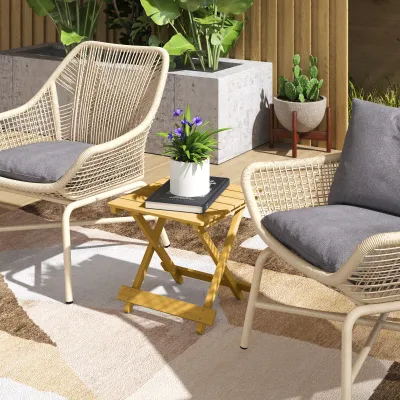 Klappbarer Gartentisch Massivholz | Beistelltisch & Lattenoberteil | Natur