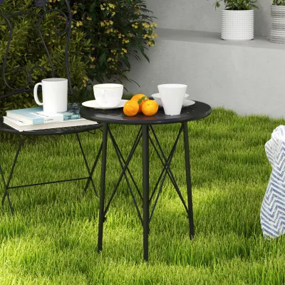 Gartencouchtisch, Beistelltisch rund | Metall & verstellbare Füsse | Schwarz