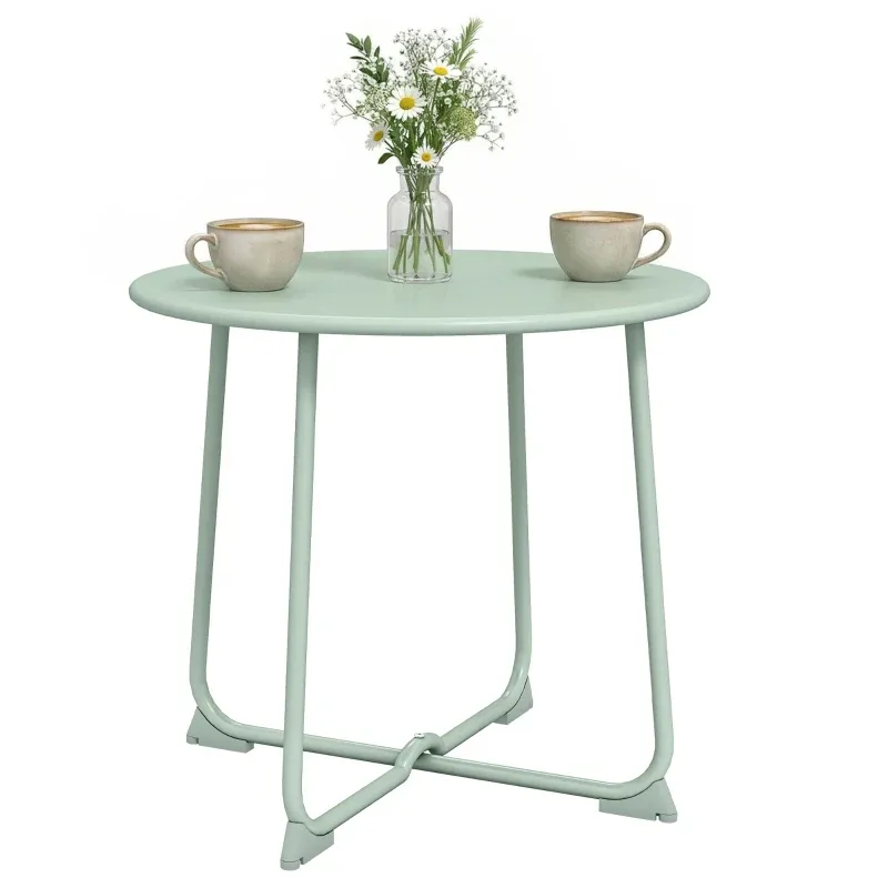 Outdoor-Couchtisch rund | X-Basis &amp; Metall | Dunkelgrün