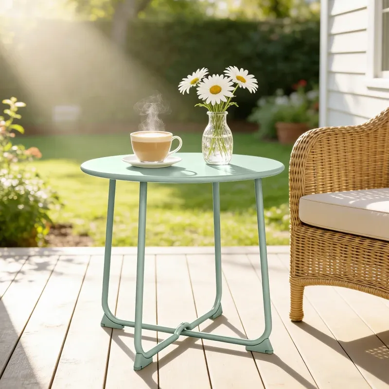 Outdoor-Couchtisch rund | X-Basis & Metall | Dunkelgrün