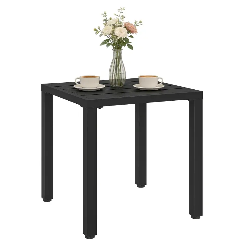 Beistelltisch Garten quadratisch | Lamellendesign &amp; Metall | Schwarz