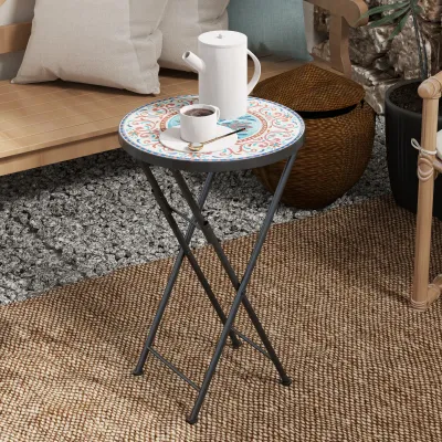 Mosaik-Gartentisch klappbar | Keramik & Metall | Mehrfarbig