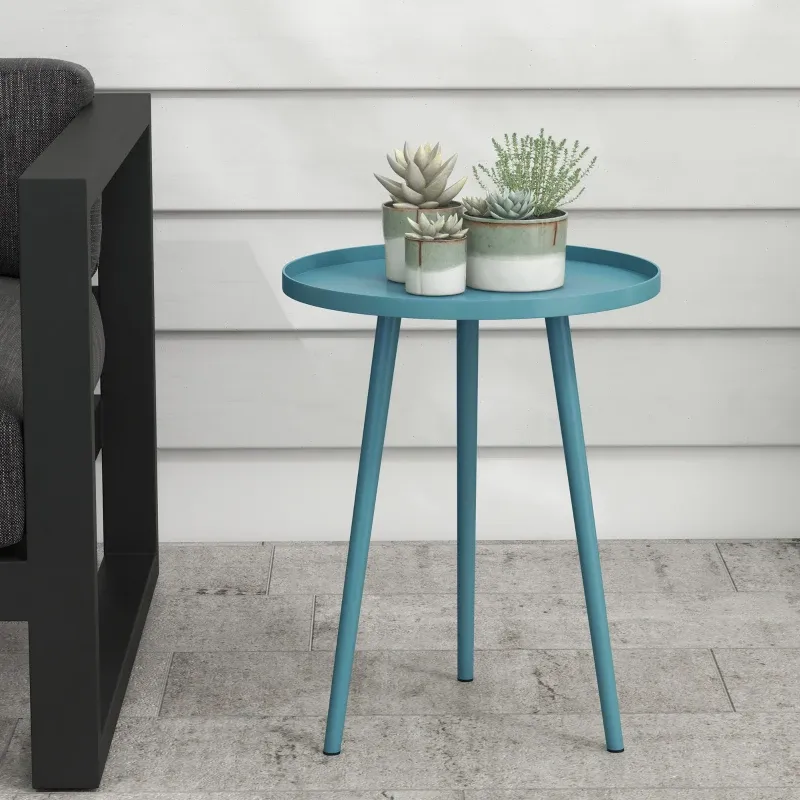 Gartencouchtisch rund | Stahl & abgerundeter Rand | Blau