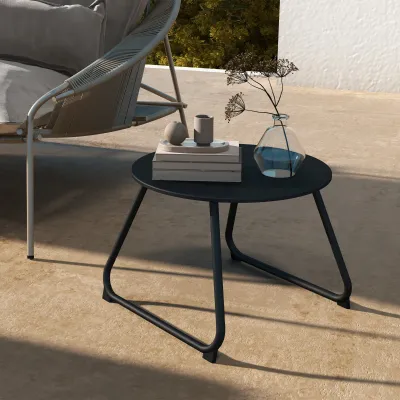 Gartencouchtisch, Beistelltisch rund | Metall & verstellbare Füsse | Schwarz