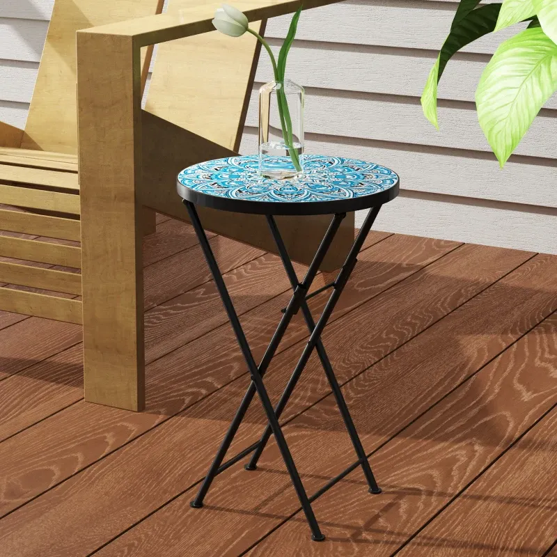 Beistelltisch Mosaik-Gartentisch | Keramik & Metall | Blau