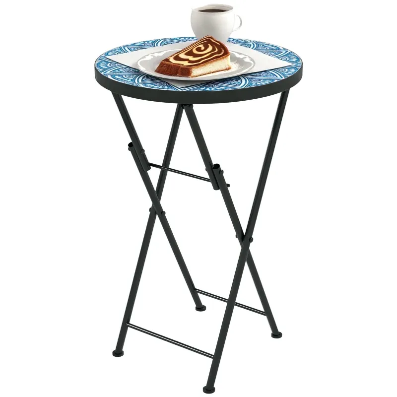 Beistelltisch Mosaik-Gartentisch | Keramik &amp; Metall | Blau