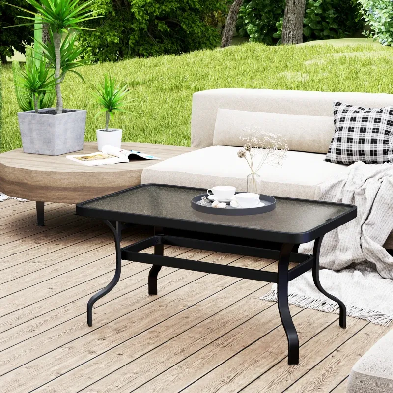Beistelltisch Hartglas Kaffeetisch | Wellendesign & Metall | Schwarz