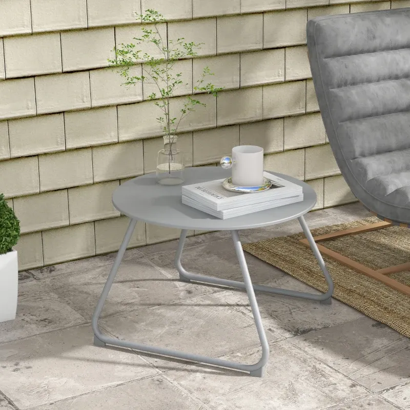 Gartencouchtisch rund | Epoxidmetall & verstellbare Gleiter | Grau