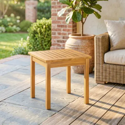 Beistelltisch Akazienholz | Lamellendesign & verstellbare Füsse | Natur