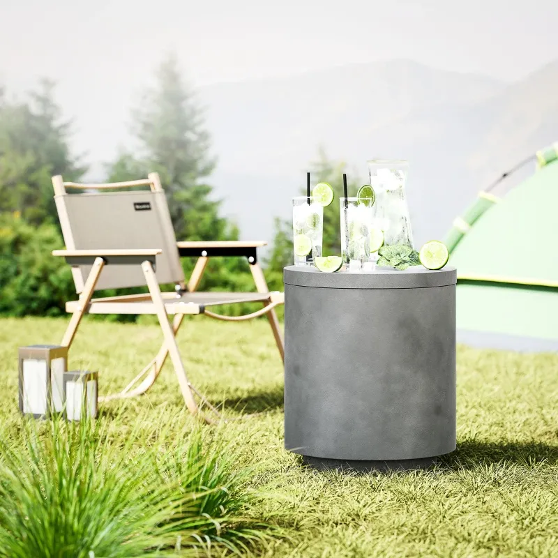 Outdoor-Tisch mit Kühler | Eiseimer & Beistelltisch | Hellgrau