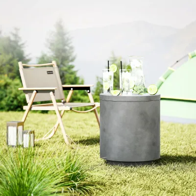 Outdoor-Tisch mit Kühler | Eiseimer & Beistelltisch | Hellgrau