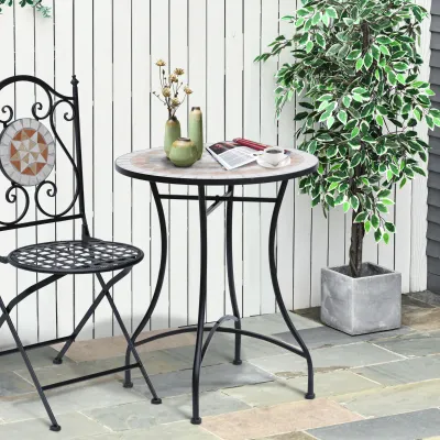 Gartentisch Mosaiktisch rund | Stahl & Keramik | Orange + Weiss