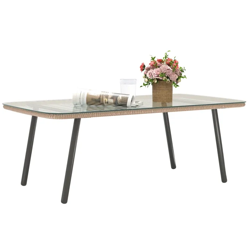 Garten-Couchtisch | Glasplatte &amp; Holzoptik | Natur