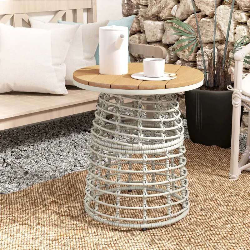 Rattan-Gartencouchtisch rund | Rattanoptik & Verbundplatte | Grau