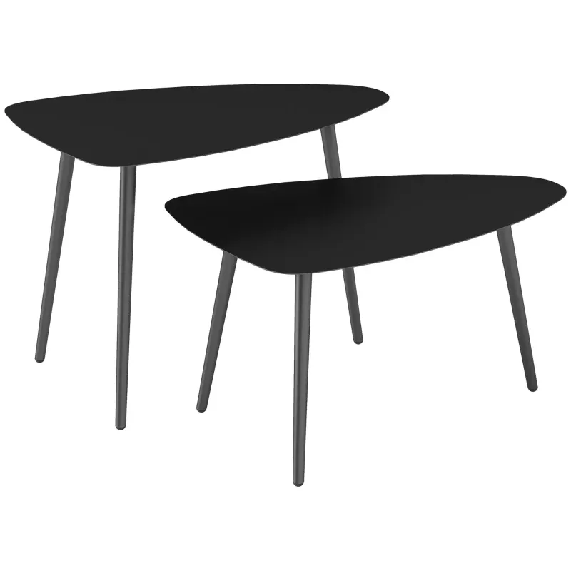 Couchtisch 2er Set | Geometrisches Design &amp; Metall | Schwarz