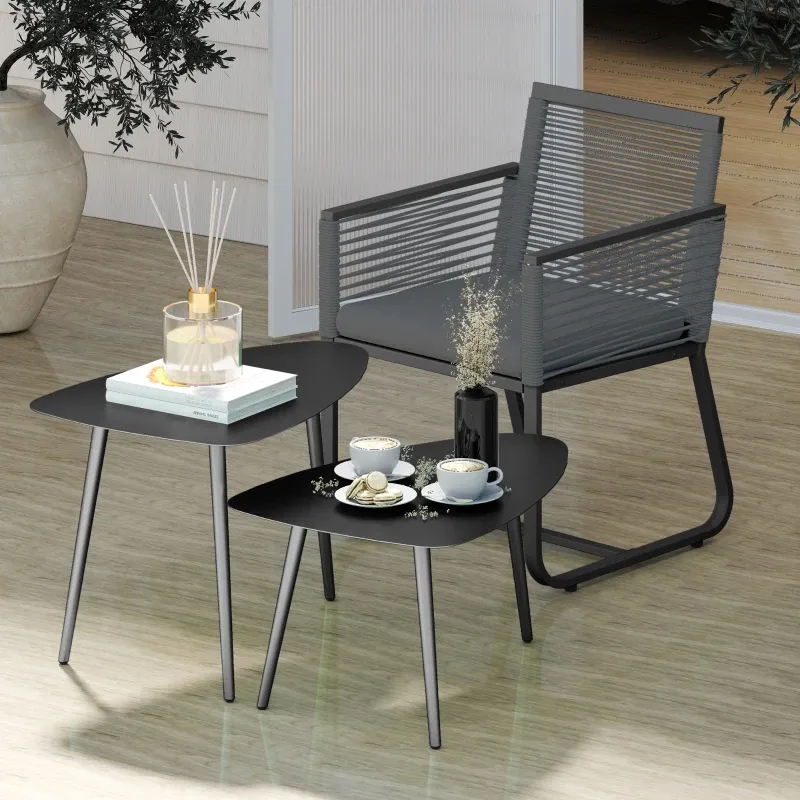 Couchtisch 2er Set | Geometrisches Design & Metall | Schwarz