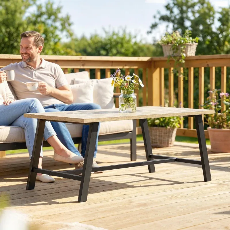 Outdoor-Couchtisch rechteckig | Holzoptik & Metall | Braun
