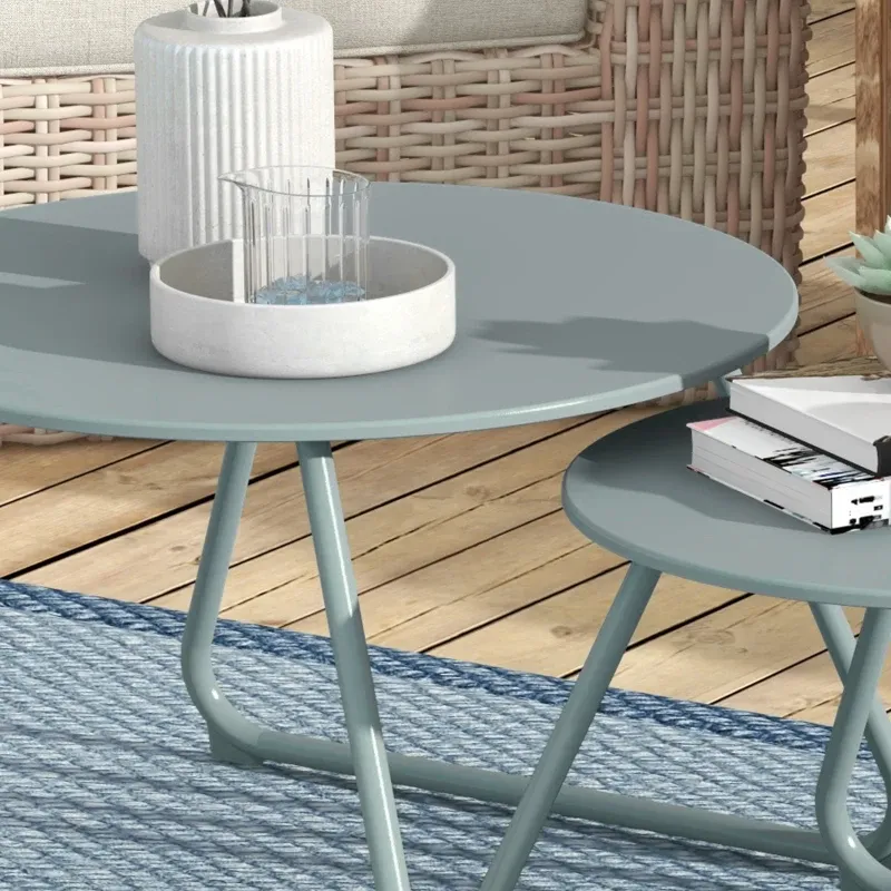 Gartencouchtische 2er-Set stapelbar | Metall & rund | Blau